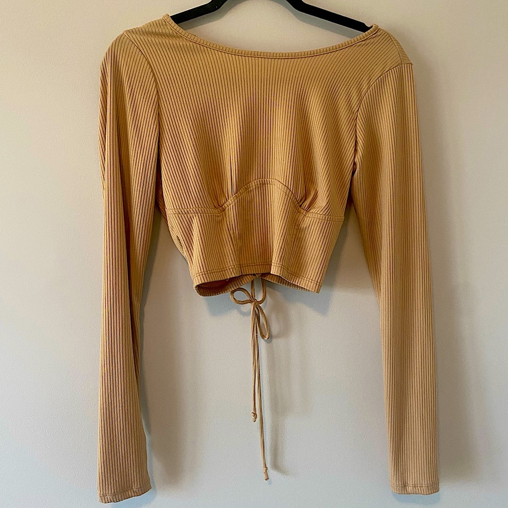 Open back tie up crop shirt